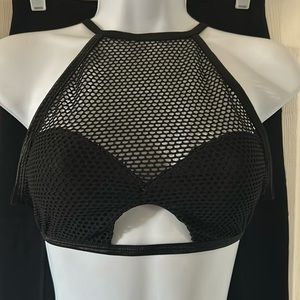 Current Mood NWT dolls kill black net no bra crop top halter style